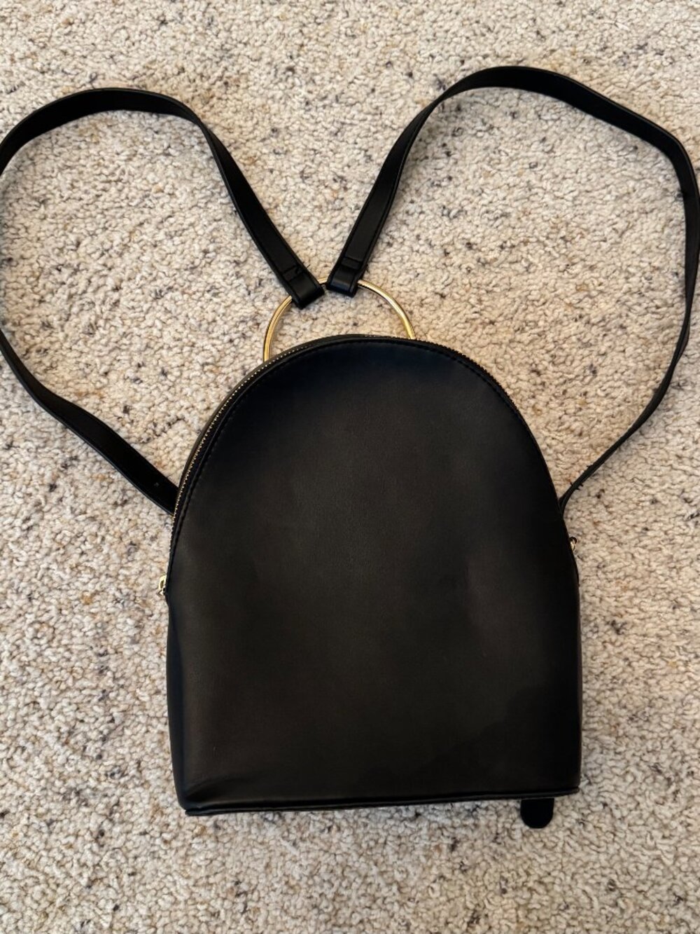 Womens Mini Backpack Purse Black Gold Ring Top Handle Double Zipper